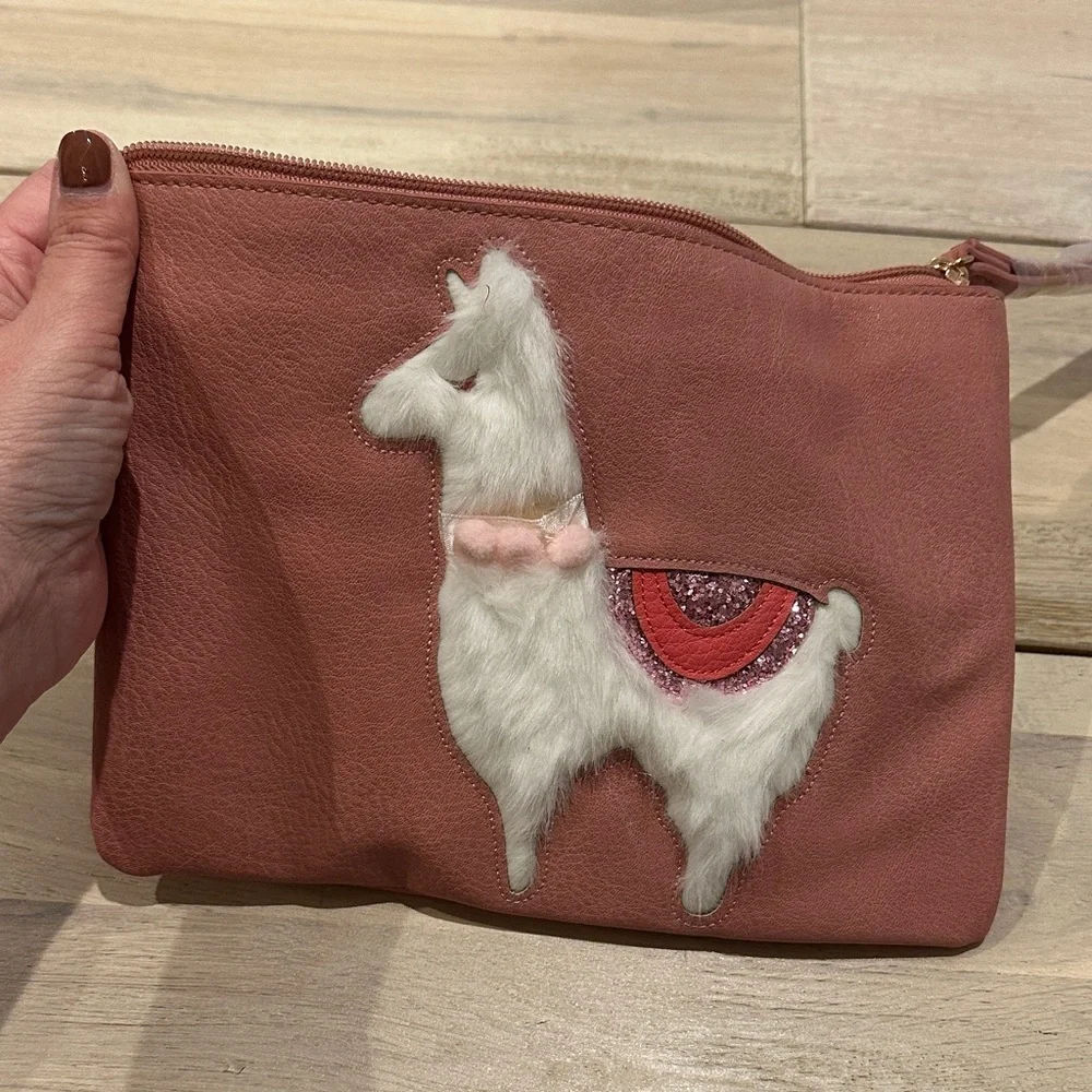 LC Lauren Conrad Pink 3D Llama Clutch